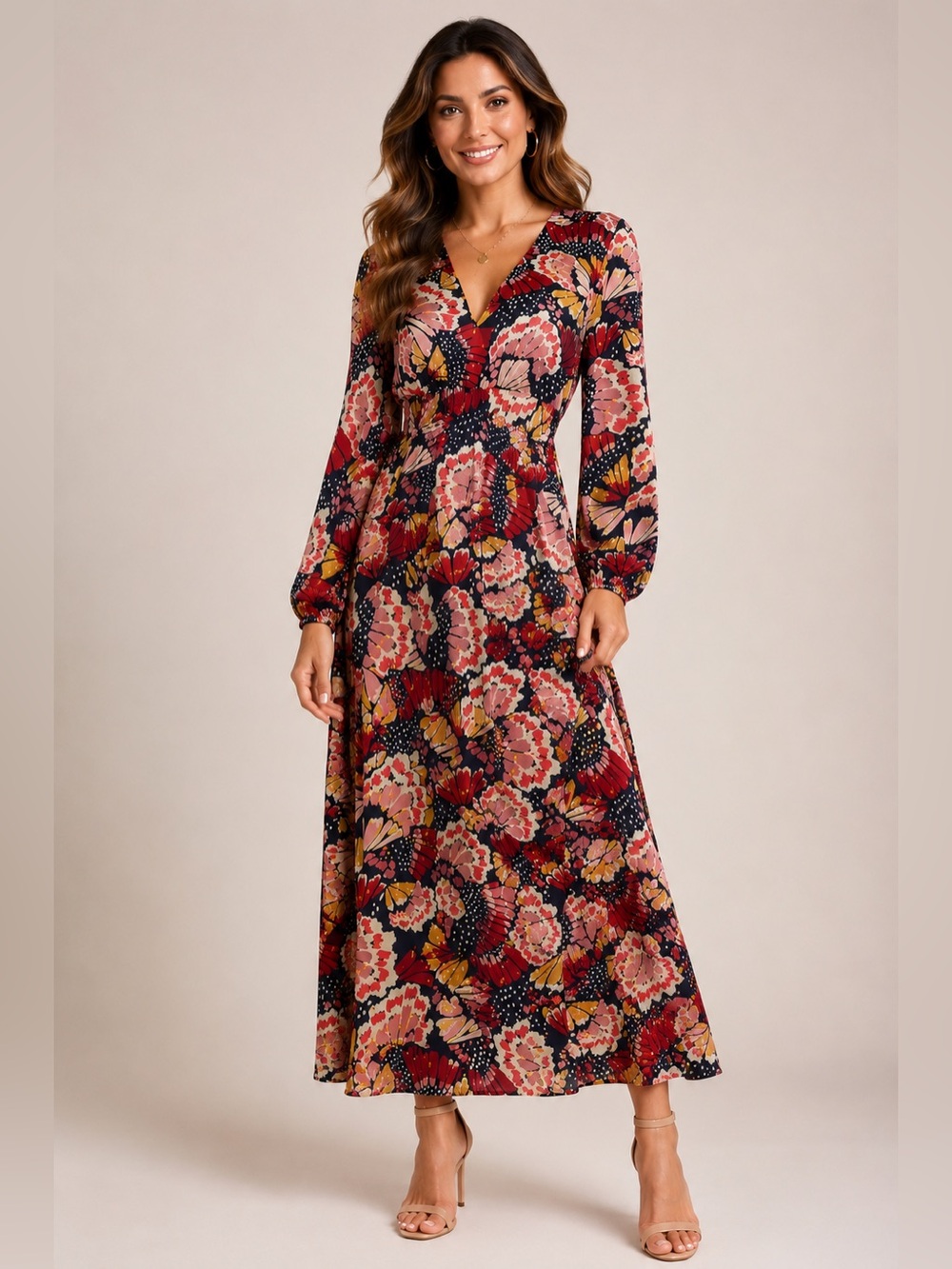 Boden Metallic Detail Maxi Dress Petal Stamp Print Size 8 Boho Floral
